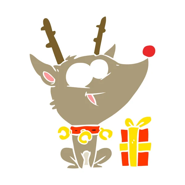 Estilo Dibujos Animados Color Plano Navidad Renos — Vector de stock