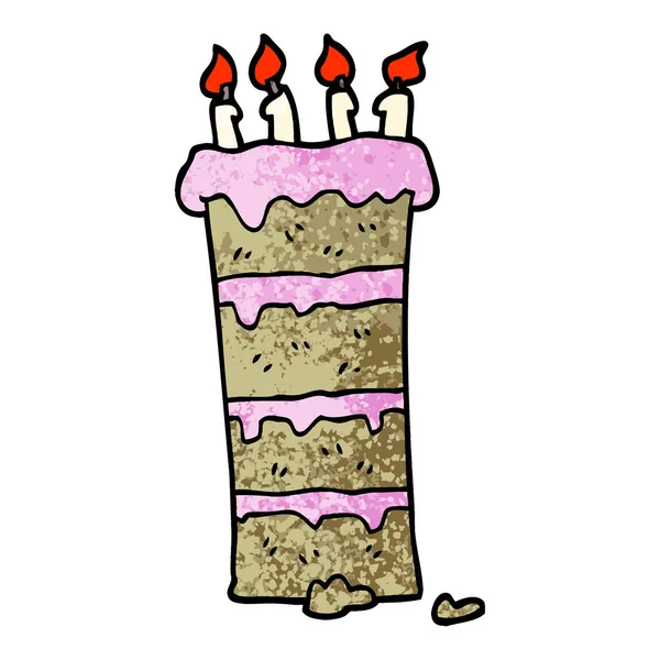巨大なグランジ テクスチャ イラスト漫画の誕生日ケーキ — ストックベクタ