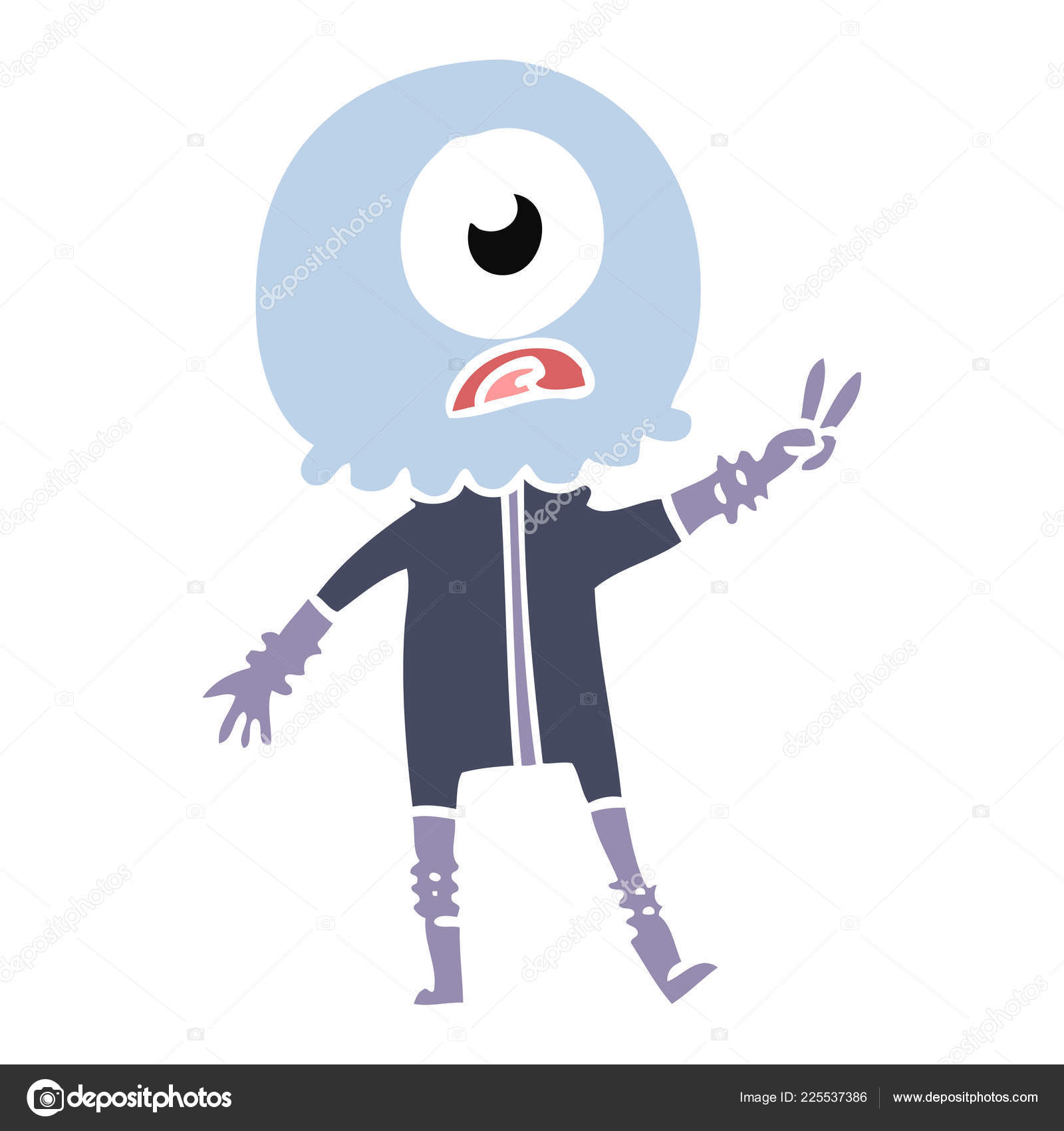 Plat Couleur Style Dessin Anime Cyclopes Extraterrestre Astronaute Donnant Signe Image Vectorielle Lineartestpilot C 225537386