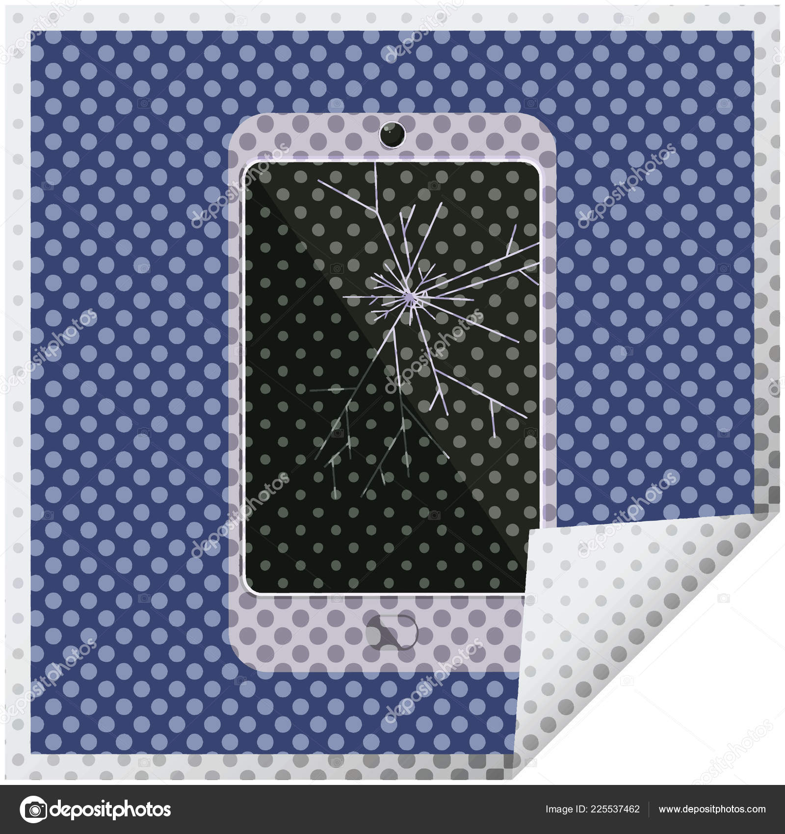 ひびの入った画面携帯電話グラフィック ベクトル イラスト正方形シール