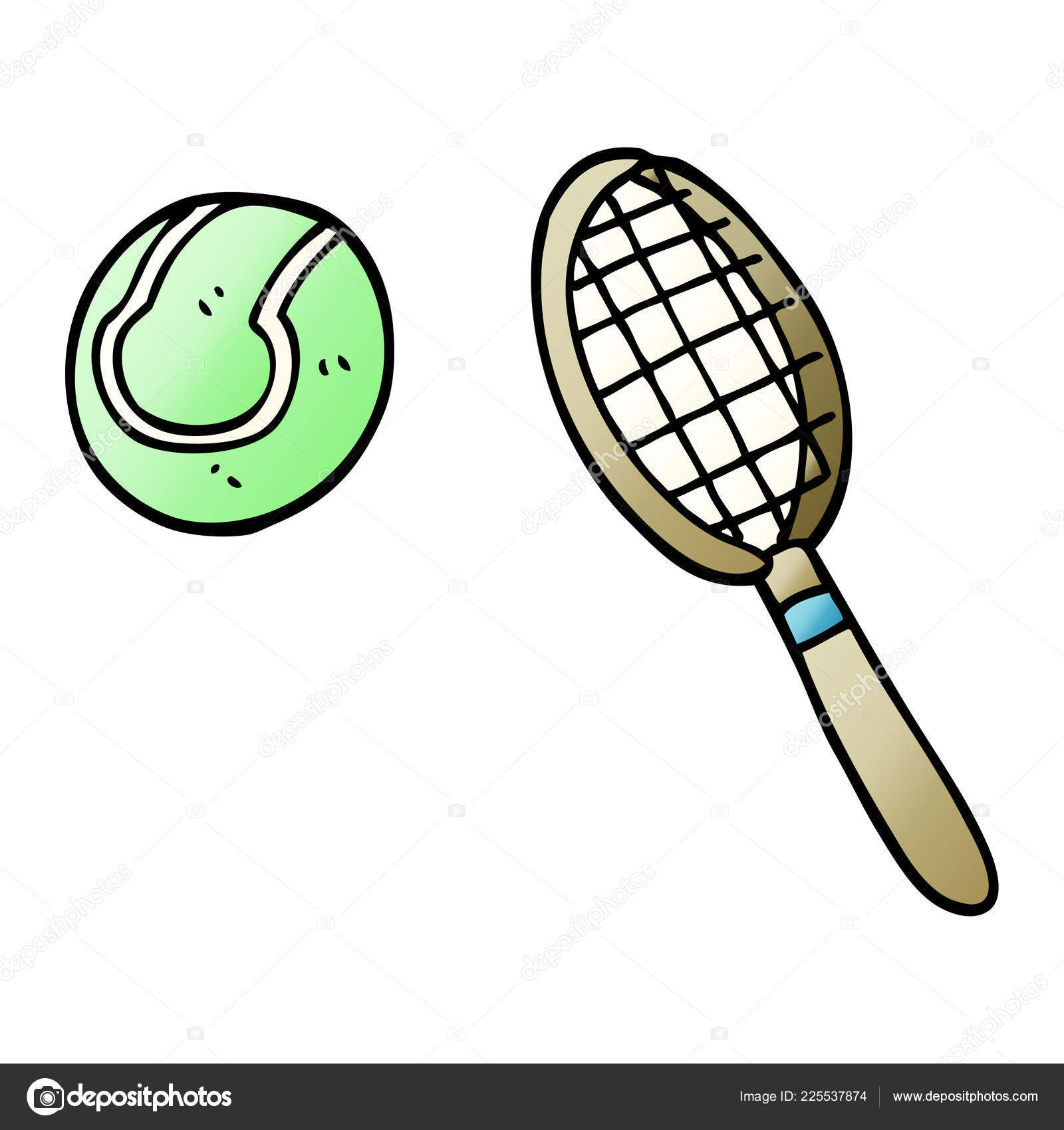 Pelota Raqueta Tenis Doodle Dibujos Animados — Vector de stock