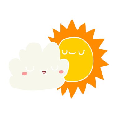 düz renk tarzı çizgi film güneş ve bulut