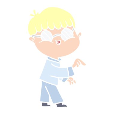 düz renk stil çizgi film erkek gözlük takıyor