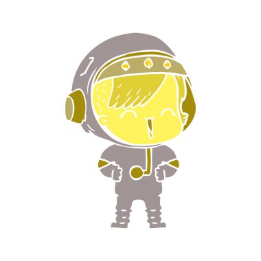 mutlu düz renk tarzı çizgi film alan kız