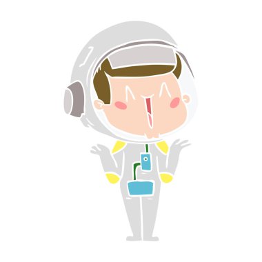 omuzlarında shrugging mutlu düz renk tarzı çizgi film astronot