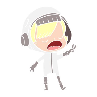 düz renk tarzı çizgi film astronot barış işareti veren