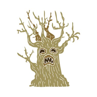 çizgi film doodle ürkütücü ağaç