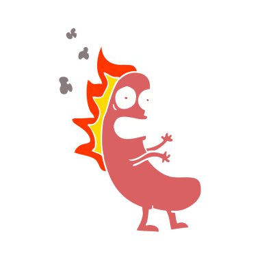 düz renk illüstrasyon karikatür yanan hotdog