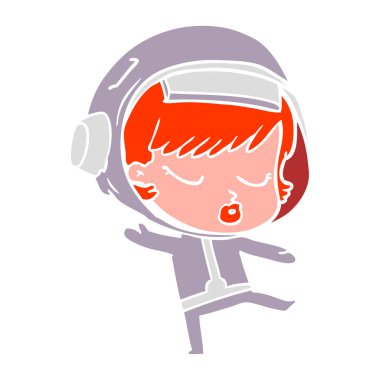 düz renk tarzı çizgi film güzel astronot kız dans