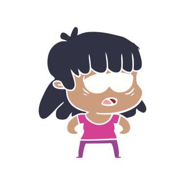 düz renk tarzı çizgi film yorgun kadın