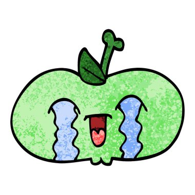 Grunge dokulu illüstrasyon karikatür üzücü bir elma