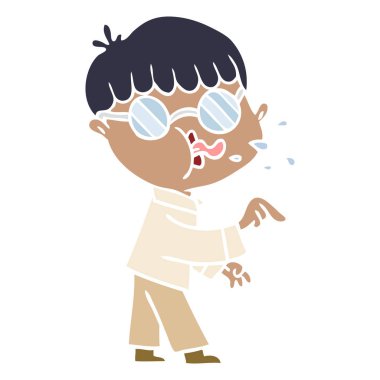 düz renk tarzı çizgi film çocuk giyen gözlük ve yapım noktası