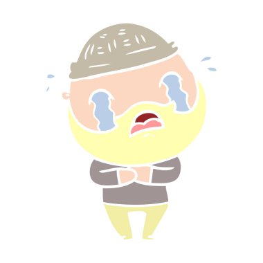 düz renk stil çizgi film ağlayan adam sakallı