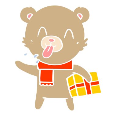 kaba düz renk tarzı çizgi film ayı ile hediye