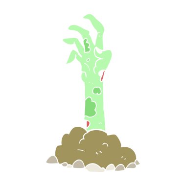 yerden yükselen zombi el düz renkli çizimi