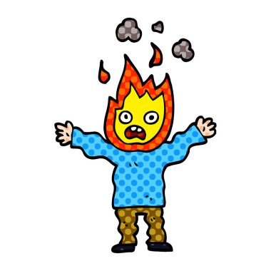 çizgi film doodle adam kafasına ateş ile