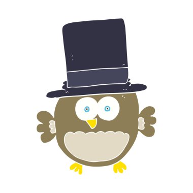 baykuş silindir şapka içinde düz renkli çizimi