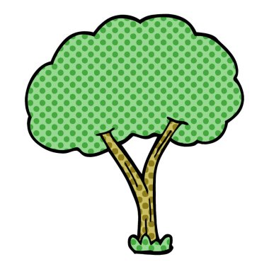 çizgi film doodle çiçek açan ağaç