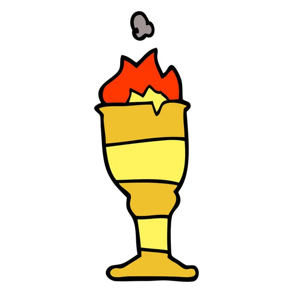 Cartoon Doodle Flammende Goldene Tasse — Stockvektor