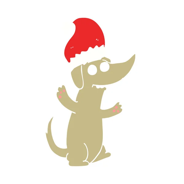Niedlich Weihnachten Flache Farbe Stil Cartoon Hund — Stockvektor