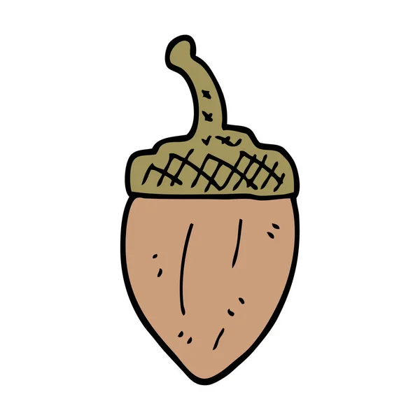 Cartoon Doodle Acorn Flat Ikonen Isolerad Vit Bakgrund Vektor Illustration — Stock vektor