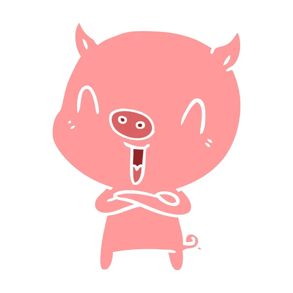 Happy Flat Color Style Cartoon Pig — Stock Vector