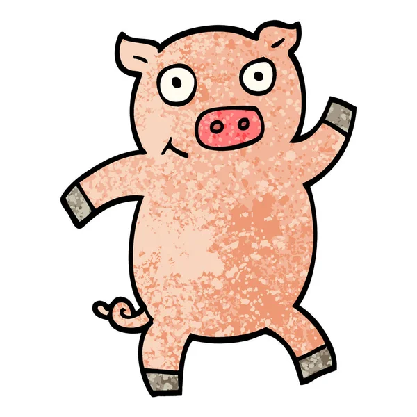 Grunge Texturé Illustration Dessin Animé Danse Cochon — Image vectorielle