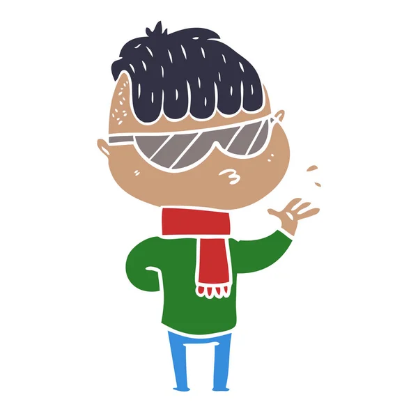 Flat Color Style Cartoon Boy Wearing Sunglasses — Stock Vector