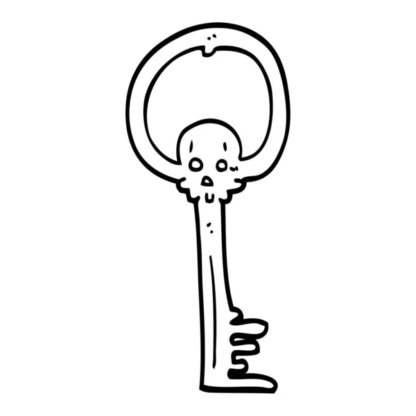 線画漫画不気味な頭蓋骨キー — ストックベクタ