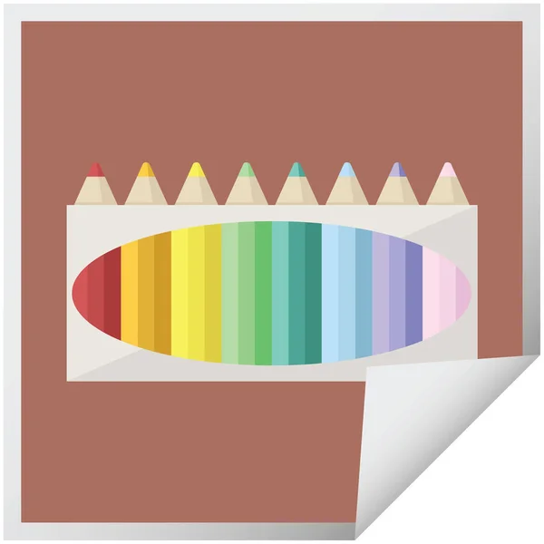 Paketi Kalem Grafik Vektör Çizim Kare Etiketi Renklendirme — Stok Vektör