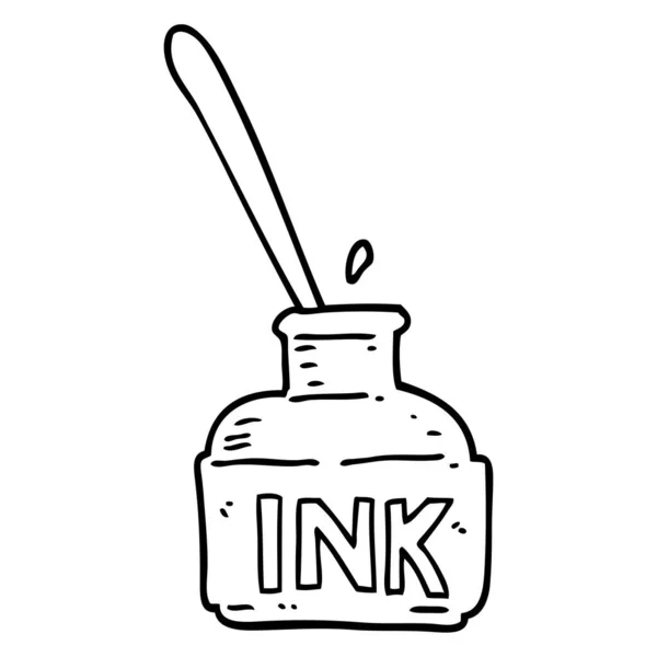 Línea Dibujo Dibujos Animados Botella Tinta — Vector de stock
