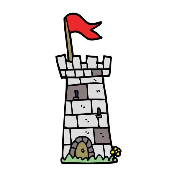 Cartoon Doodle Castle Tower — Stock Vector