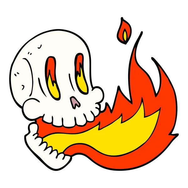 Desenho Animado Doodle Crânio Flamejante — Vetor de Stock
