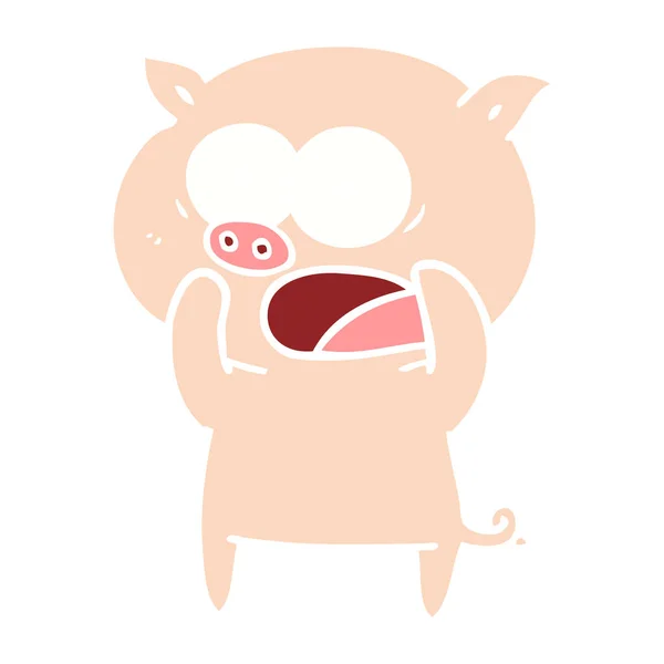 Estilo Color Plano Dibujos Animados Cerdo Gritando — Archivo Imágenes Vectoriales