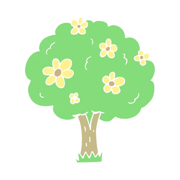 Plochý Barevný Obrázek Stromu Květinami — Stockový vektor