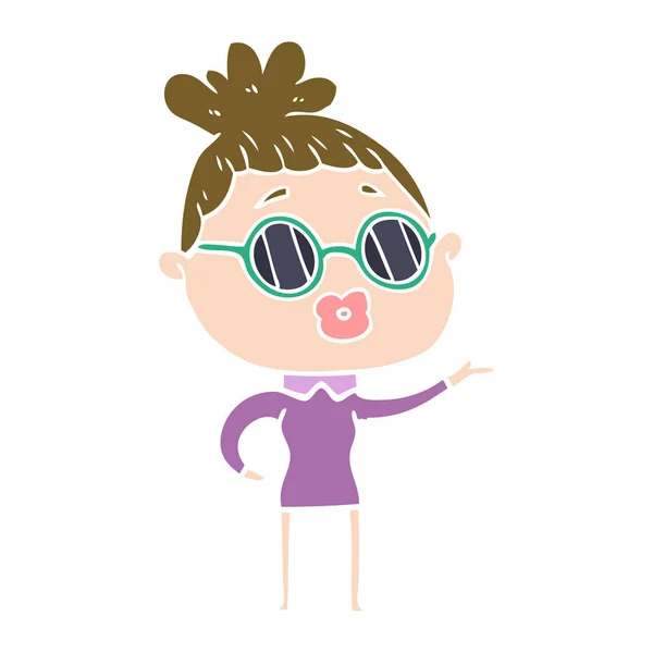 Flat Color Style Cartoon Woman Wearing Sunglasses — Stock Vector