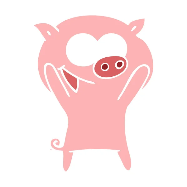 Heureux Cochon Plat Couleur Style Dessin Animé — Image vectorielle