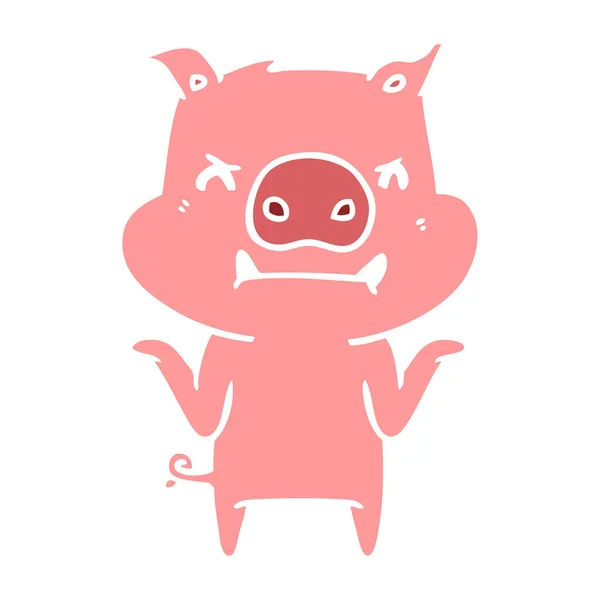 怒っている単色スタイル漫画豚肩をすくめ — ストックベクタ