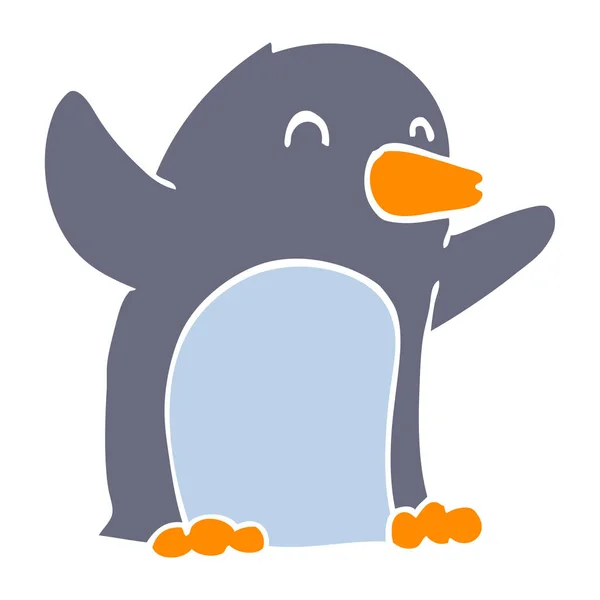 Plochý Barevný Styl Kreslených Vzrušený Tučňák — Stockový vektor