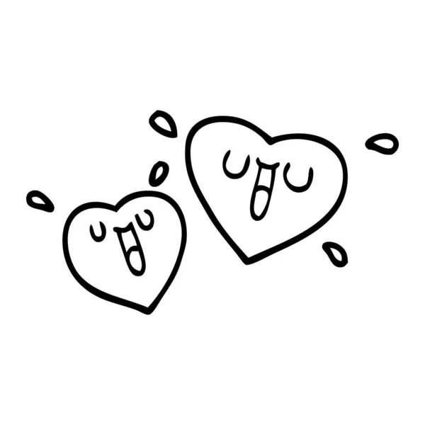 Happy Line Drawing Cartoon Hearts — Stock Vector