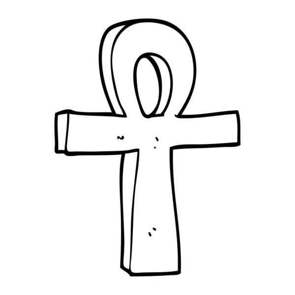 Línea Dibujo Dibujos Animados Ankh Símbolo — Vector de stock