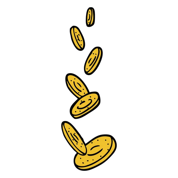 Ручной Рисунок Каракули Стиль Падающие Монеты — стоковый вектор