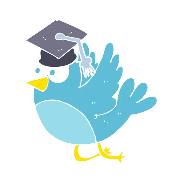 戴毕业帽的鸟的扁平彩色插图 — 图库矢量图片