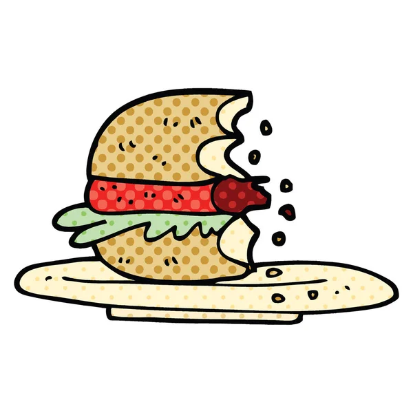 Comic Book Style Cartoon Half Eaten Burger — Stock Vector