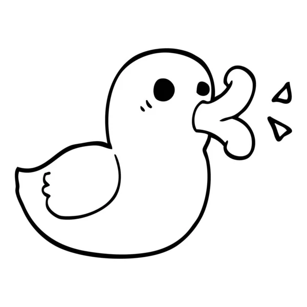 Línea Dibujo Dibujos Animados Pato Feliz — Vector de stock