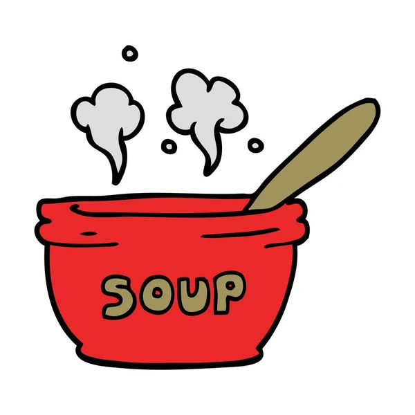 Doodle Desenhos Animados Sopa Quente — Vetor de Stock