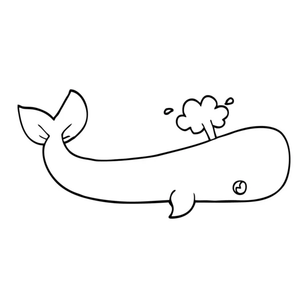 Linea Disegno Cartone Animato Balena Marina — Vettoriale Stock