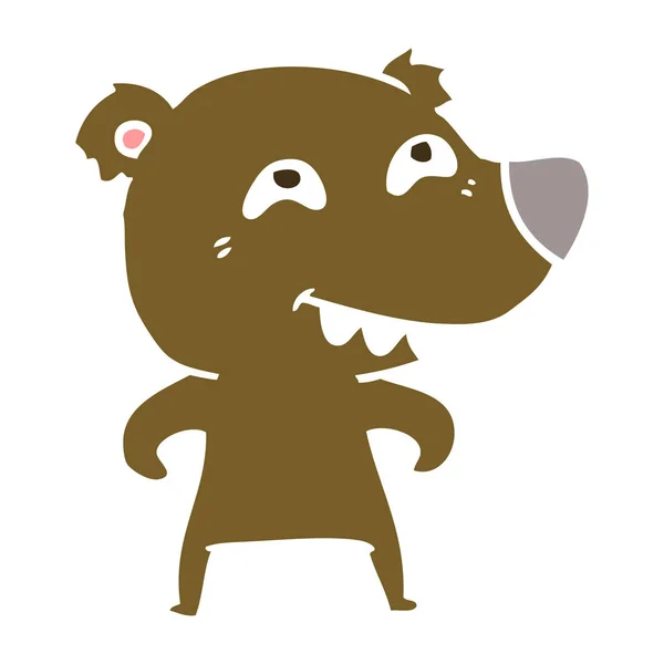 Piatto Stile Colore Cartone Animato Orso Che Mostra Denti — Vettoriale Stock