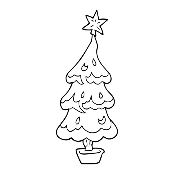 Linea Disegno Cartone Animato Albero Natale — Vettoriale Stock