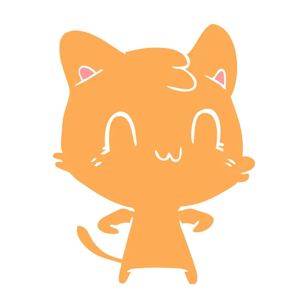 Platt Färg Stil Tecknad Glad Katt — Stock vektor